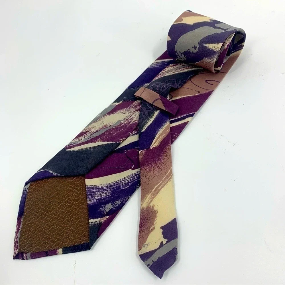 Pierre Balmain Couture Mens Silk Tie Purple Abstract Brushstroke Made in Italy‎